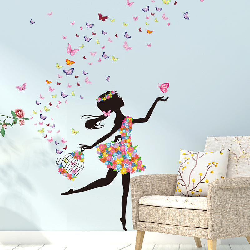 Wall Stickers Hot Selling Figurine Fairy Girl Vinyl DIY Butterflies Flowers Mural Decals Home Decor Home Decor Accents Cute Home Decoration