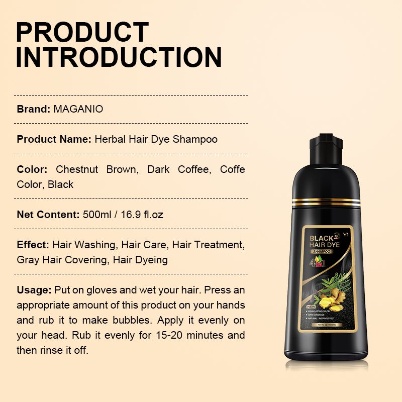 500ml Quick Organic Hair Color Shampoo - Dark Hair Dye with Plant Essence, Covers Gray (Black, Coffee, Deep Coffee)