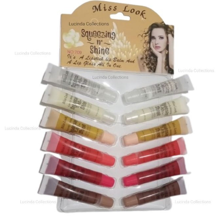 12Pcs Absolute Care or Miss Look Squeezing n Shine Lip Gloss Gel Balm