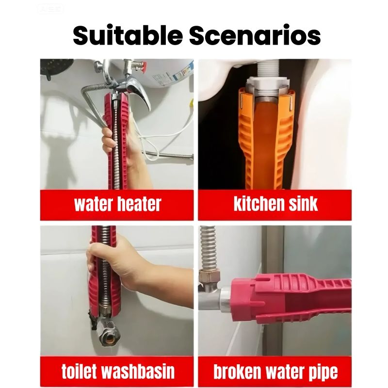 8-in-1 Adjustable Spanner Sink Water Pipe Wrench Multifunctional Sink Installation Tool for bolt Washbasin Wrench Corner Valve Home Decoration Tools Repair Disassembly Tools Jaw Grip Non-Slip Handle