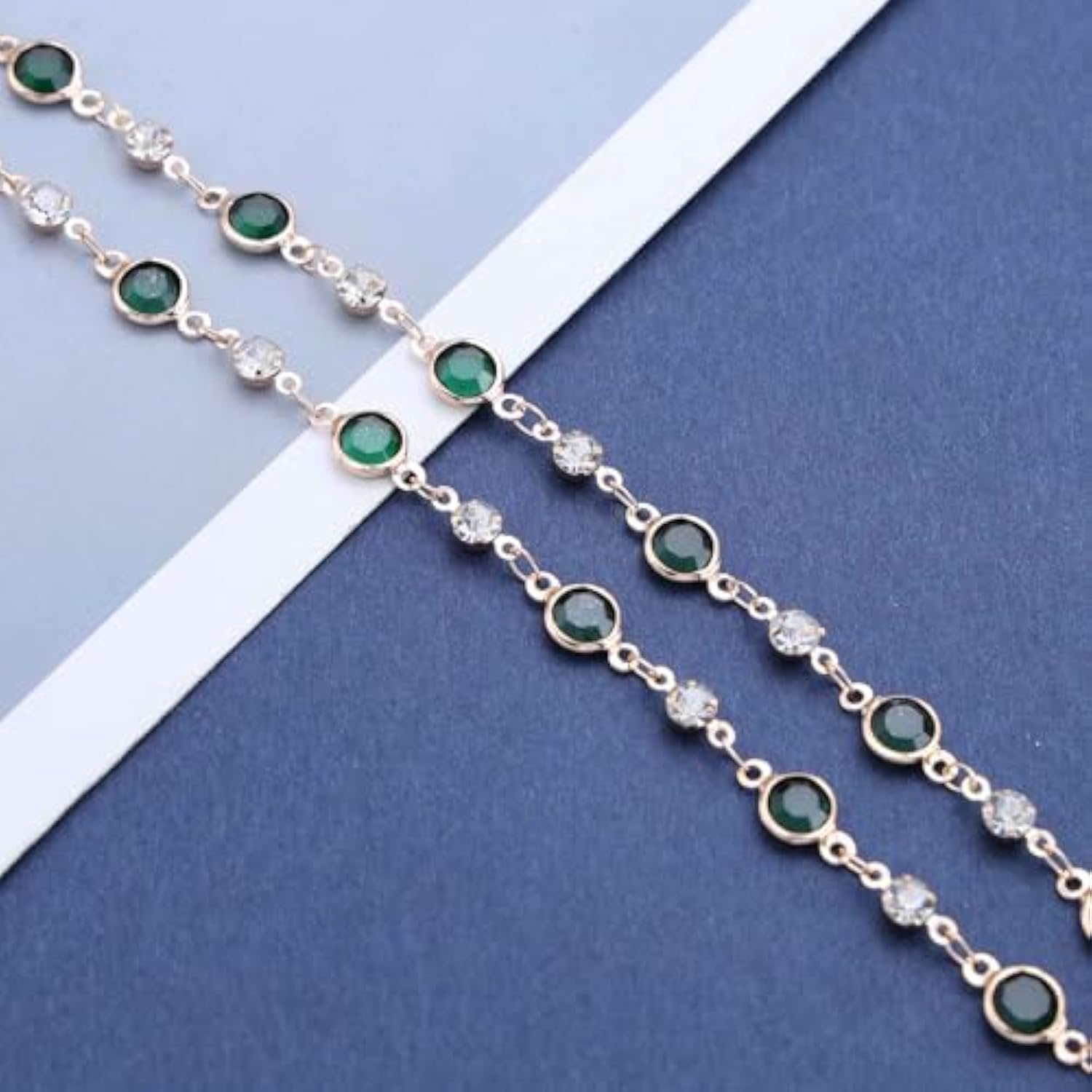 ZHJH Chain Women's Necklace Inlaid With Diamonds Bohemian Green Crystal Necklace Emerald Necklace Exquisite Satellite Necklace Gorgeous Wedding Jewelry Women's Gift Wedding Accessories Dress