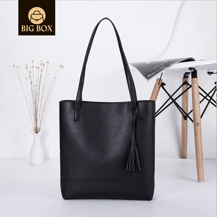 BigBox Women color blocking Handbag Designer Fashionable large capacity tassel design PU leather shoulder tote bag women handbag