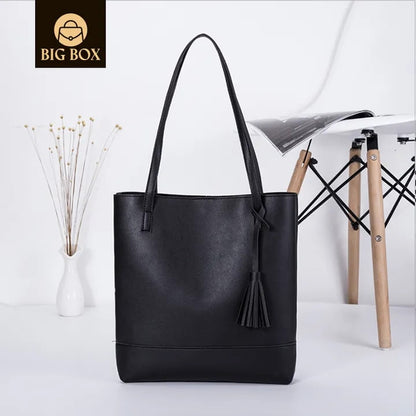BigBox Women color blocking Handbag Designer Fashionable large capacity tassel design PU leather shoulder tote bag women handbag