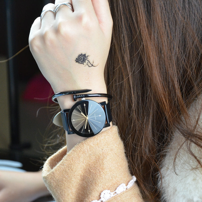 2Pcs/set Fashion Luxury Couple Wrist Watches Simple Spot Meridian Ray Watch For Man And Women Leather Casual Student Quartz Watchs Valentine's Day Gift For Lovers