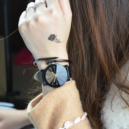 2Pcs/set Fashion Luxury Couple Wrist Watches Simple Spot Meridian Ray Watch For Man And Women Leather Casual Student Quartz Watchs Valentine's Day Gift For Lovers