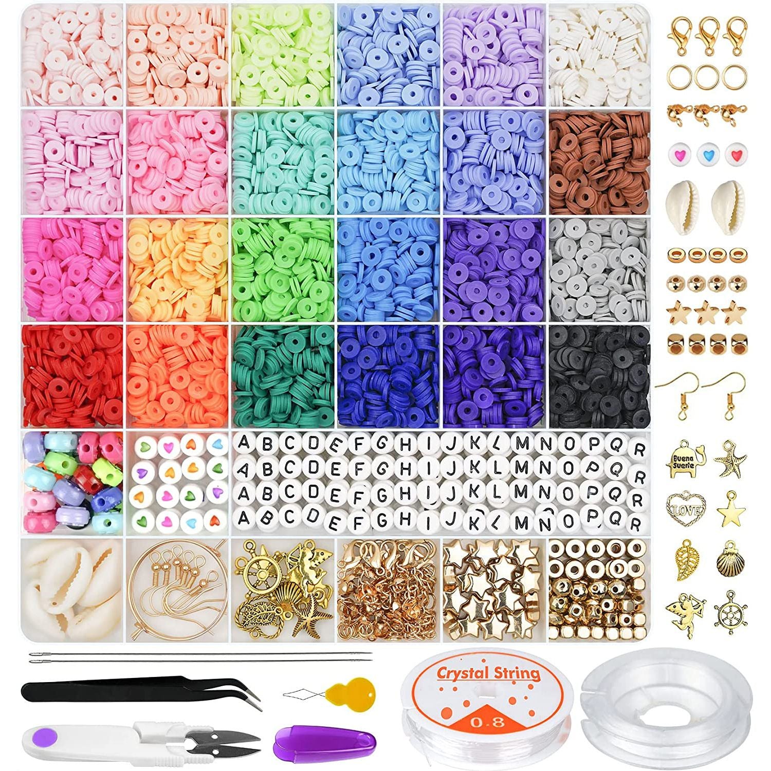 6000 Pcs Clay Beads for Bracelet Making Kit, 24 Colors Flat Round for Jewelry Bracelet Necklace Earring Making for Girls 8-12, Gift