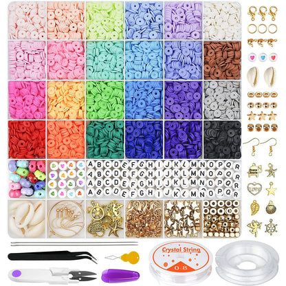 6000 Pcs Clay Beads for Bracelet Making Kit, 24 Colors Flat Round for Jewelry Bracelet Necklace Earring Making for Girls 8-12, Gift