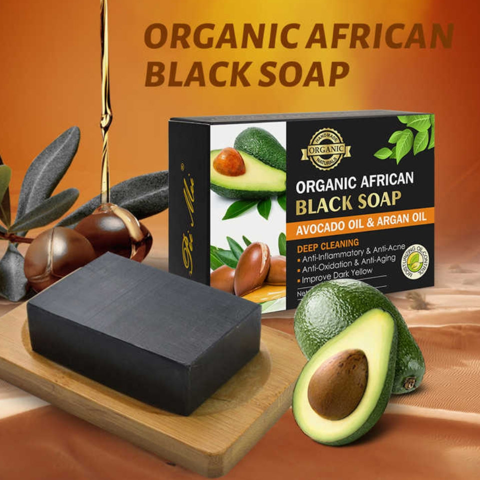 Organic African Black Soap AVOCADO OIL & ARGAN OIL Deep Cleansing - Pie Mei