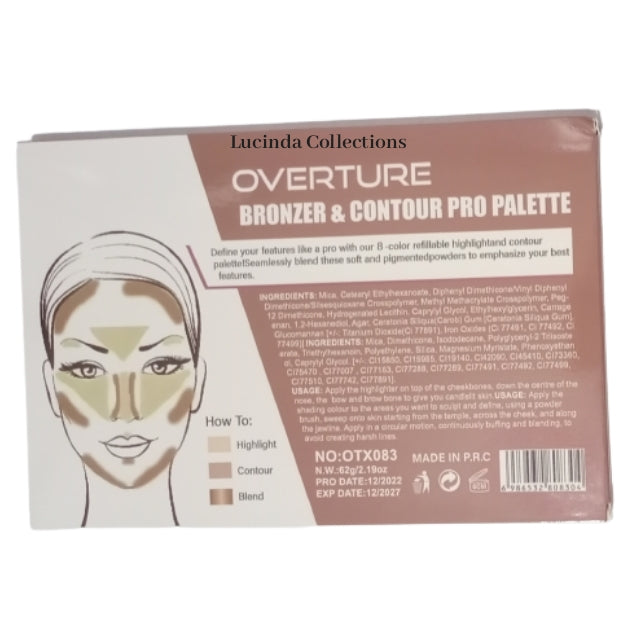 OVERTURE The Precious Copper Collection Bronzer & Contour Pro Palette 8 Color Professional Makeup
