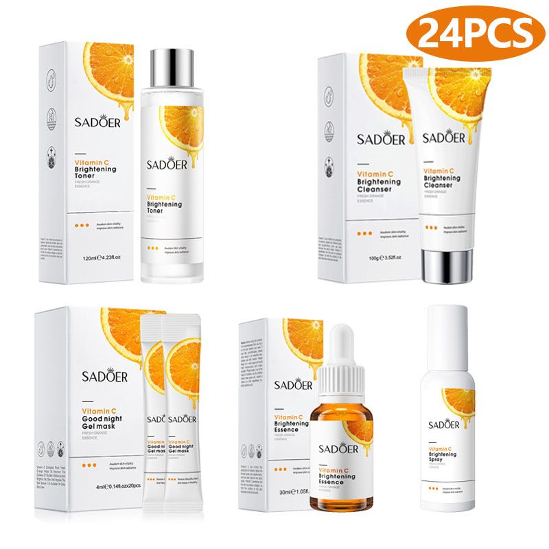 SADOER 24PCS Skin Care Set Vitamin C Hydrating Whitening Face Toner + SADOER Face Cleanser + SADOER Vitamin C Serum Face Essence + Hydration Spray + 20PCS Sleeping Masks