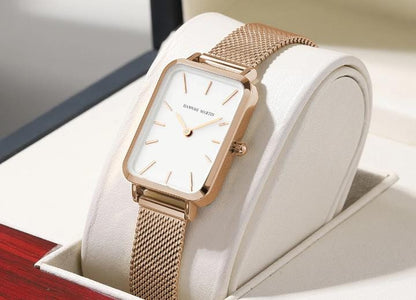Hannah Martin HM-1241 Rectangular Watch – 34 mm Ultra-Slim Rose-Gold Alloy Case, Mesh Bracelet, Japanese Quartz Movement, 3 ATM Water-Resistant Fashion Timepiece