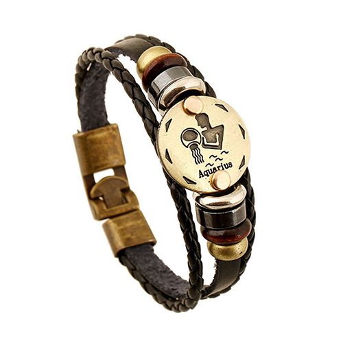 12 Constellations Multi-layer Leather Cuff Chain Lucky Charm Fashion Bronze Alloy Buckles Bracelets