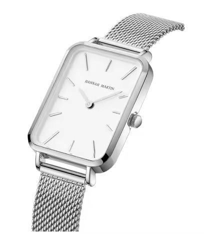 Hannah Martin HM-1241 Rectangular Watch – 34 mm Ultra-Slim Rose-Gold Alloy Case, Mesh Bracelet, Japanese Quartz Movement, 3 ATM Water-Resistant Fashion Timepiece