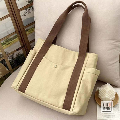 Preppy Style Shoulder Bag Unisex Large Capacity HandBag Casual Versatile Solid Canvas Bag Student Commuting Zipper Square Bag