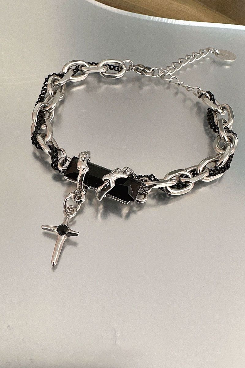 Star winding black diamond bracelet men's titanium steel design new versatile and non fading accessory bracelet