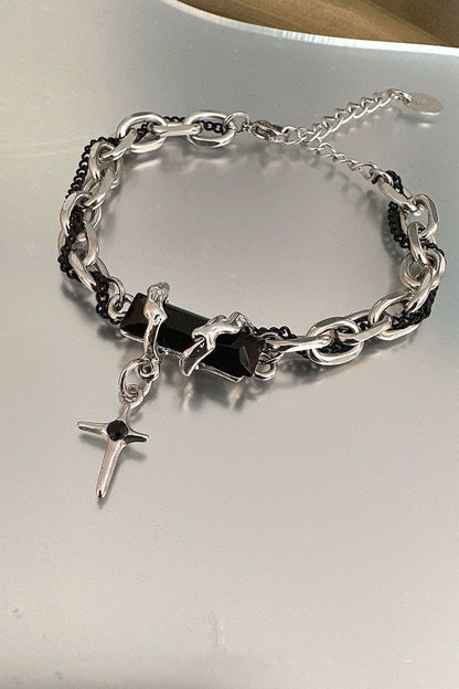 Star winding black diamond bracelet men's titanium steel design new versatile and non fading accessory bracelet