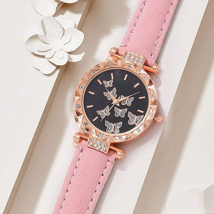 Butterfly Watches Luxury Brand Leather Quartz Women's Watch Ladies Fashion Watch Women Wristwatch Clock For Valentines Gift Favorite Women Giftes