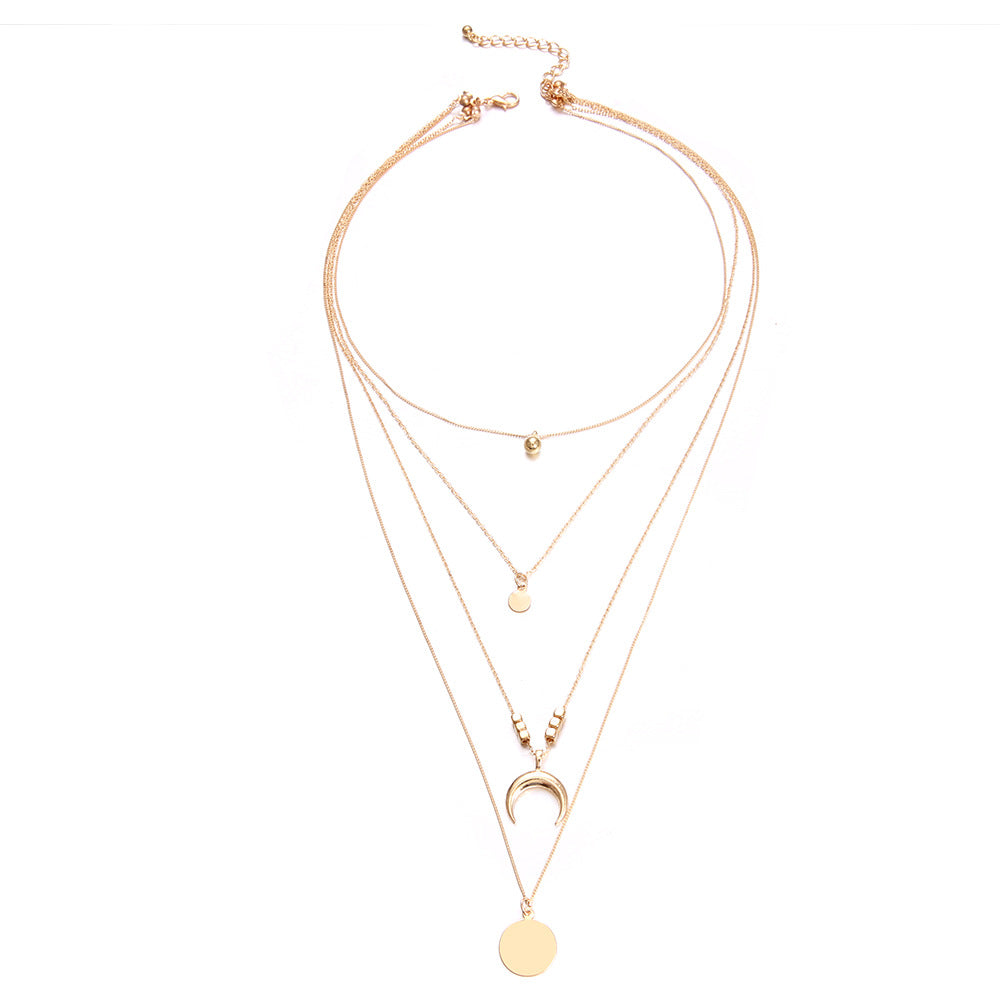 Popular Fashion Personalized New Multi-Layer Moon Disc Pendant Women'S Necklace European And American Jewelry
