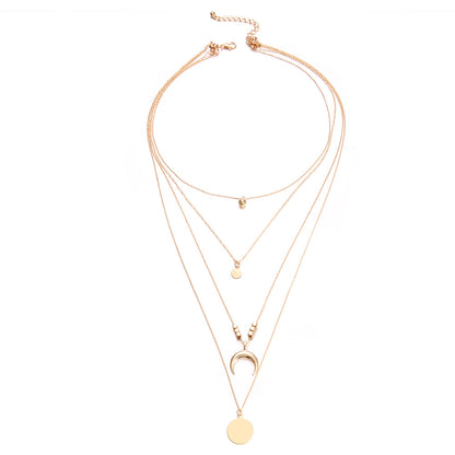 Popular Fashion Personalized New Multi-Layer Moon Disc Pendant Women'S Necklace European And American Jewelry