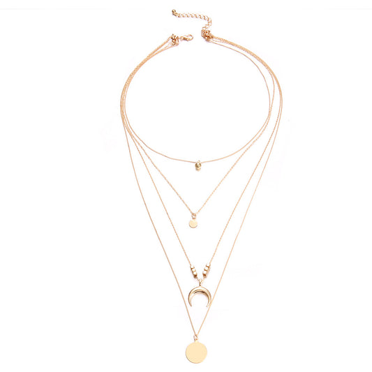 Popular Fashion Personalized New Multi-Layer Moon Disc Pendant Women'S Necklace European And American Jewelry