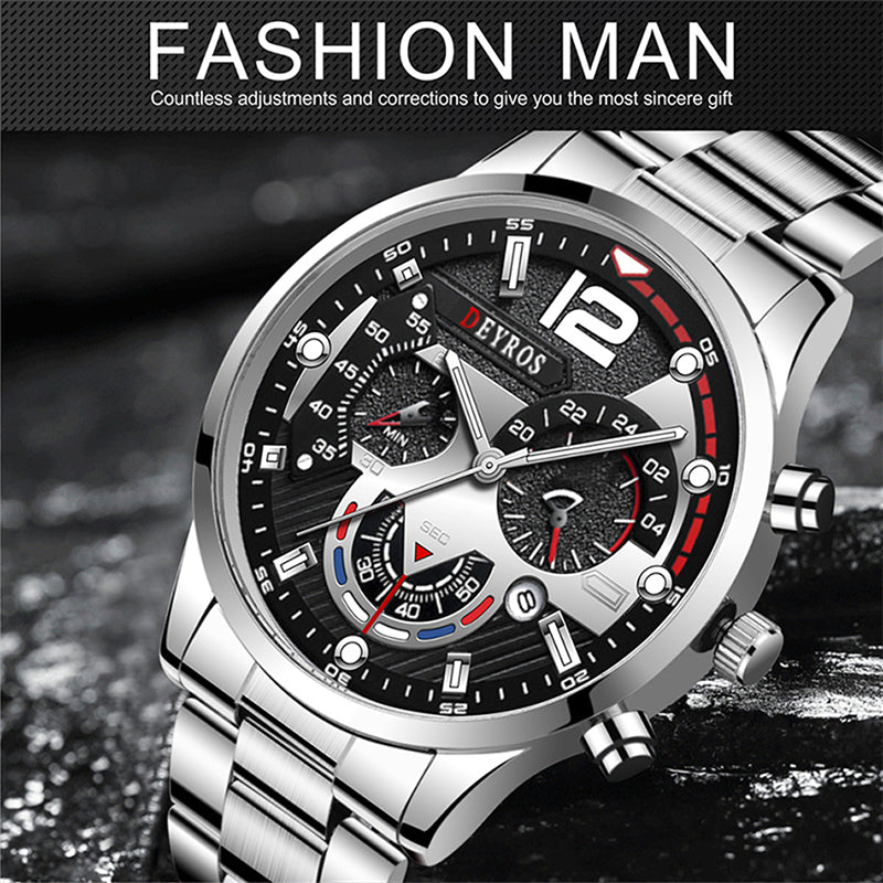2024 Fashion Mens Watches Luxury Stainless Steel Quartz Wristwatch Calendar Luminous Clock Men Business Casual Watch
