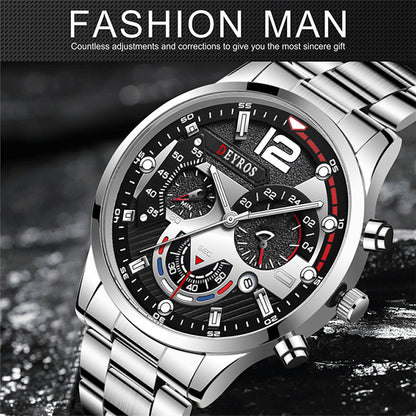 2024 Fashion Mens Watches Luxury Stainless Steel Quartz Wristwatch Calendar Luminous Clock Men Business Casual Watch