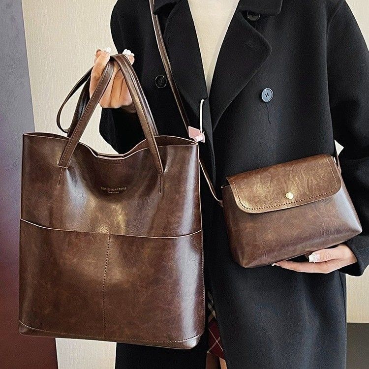 2 In 1 Ladies Classic Handbag Cross-body Bag Set High Quality PU Bags - Brown 2 In 1 Ladies Classic Handbag Cross-body Bag Set High Quality PU Bags - Brown