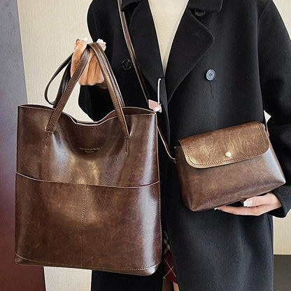 2 In 1 Ladies Classic Handbag Cross-body Bag Set High Quality PU Bags - Brown 2 In 1 Ladies Classic Handbag Cross-body Bag Set High Quality PU Bags - Brown