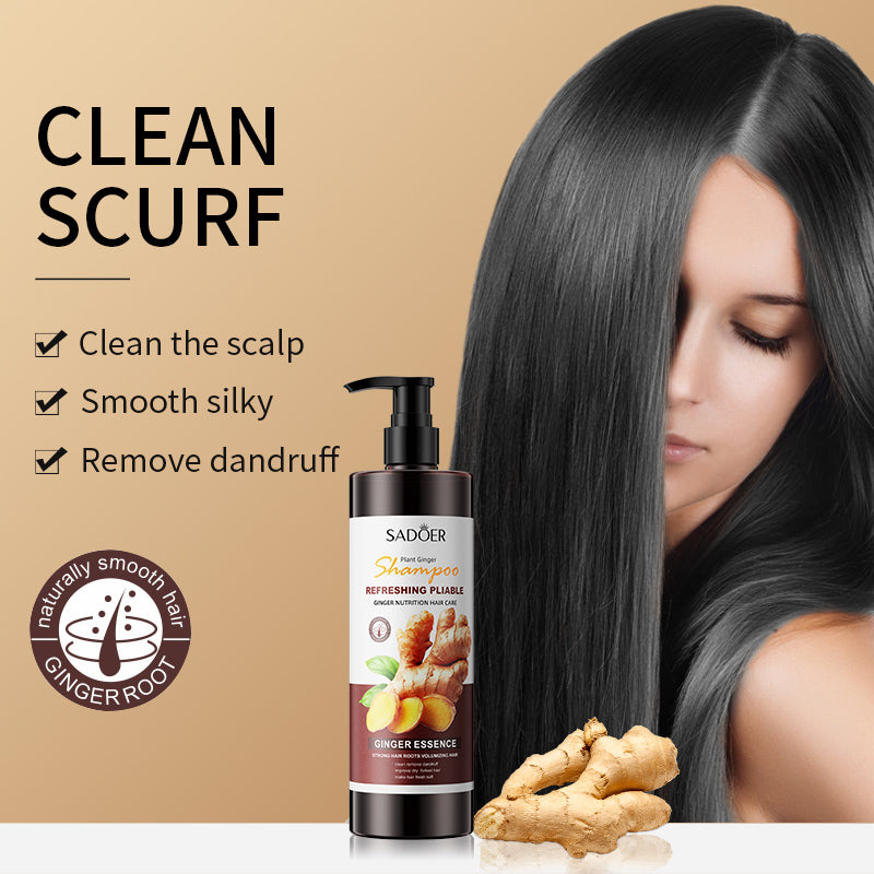 SADOER 500ml Ginger Refreshing & Smoothing Shampoo: Deep Scalp Nourishment, Anti-Frizz Formula, Repairs Roughness, Enhances Hair Shine