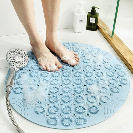 Shower Mat, Round Shower Stall Mat, PVC Bathtub Mat, Non Slip Bath Mat with Suction Cups and Drain Holes, Machine Washable for Bathroom Bathtub Swimming Pool