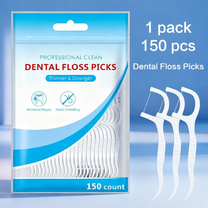 150pcs Dental Floss Sticks Dental Floss Picks High Elastic Smooth Dental Floss Interdental Brush Teeth Cleaning Oral Care Ultra-fine Sticks Family Pack Adult Dental Floss Safety Toothpicks
