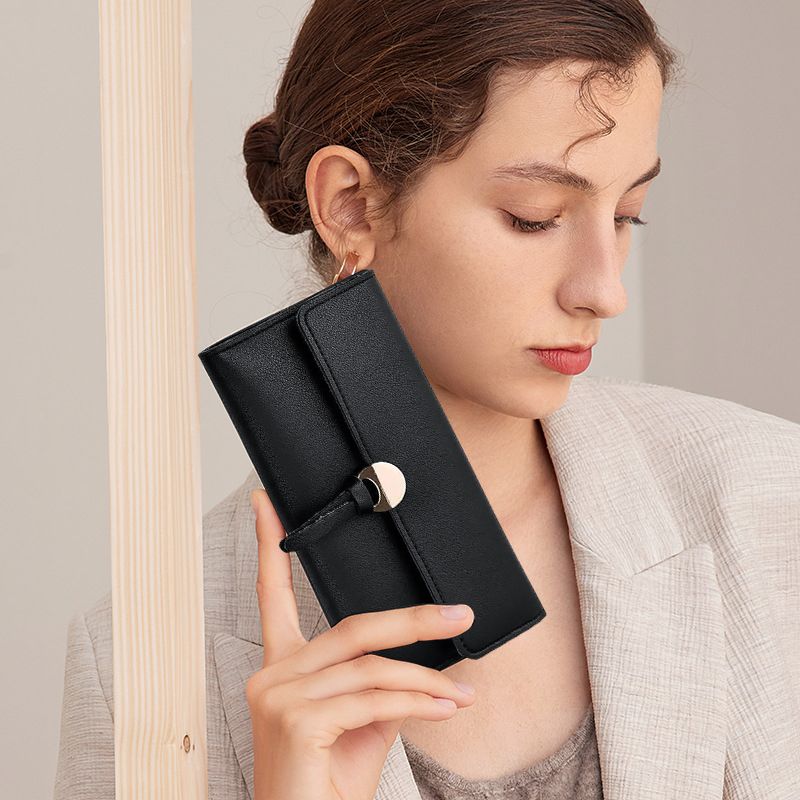 Women Long Wallet Ladies Coin Purse Tri-fold Wallet Card Case Black Wallet