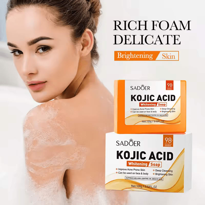 Sadoer 2 Pieces Kojic Soap, Kojic Acid Soap, For Anti Acne, Deep Cleaning and Like Vitamin C, Skin Brightening and Whiten Dark spots