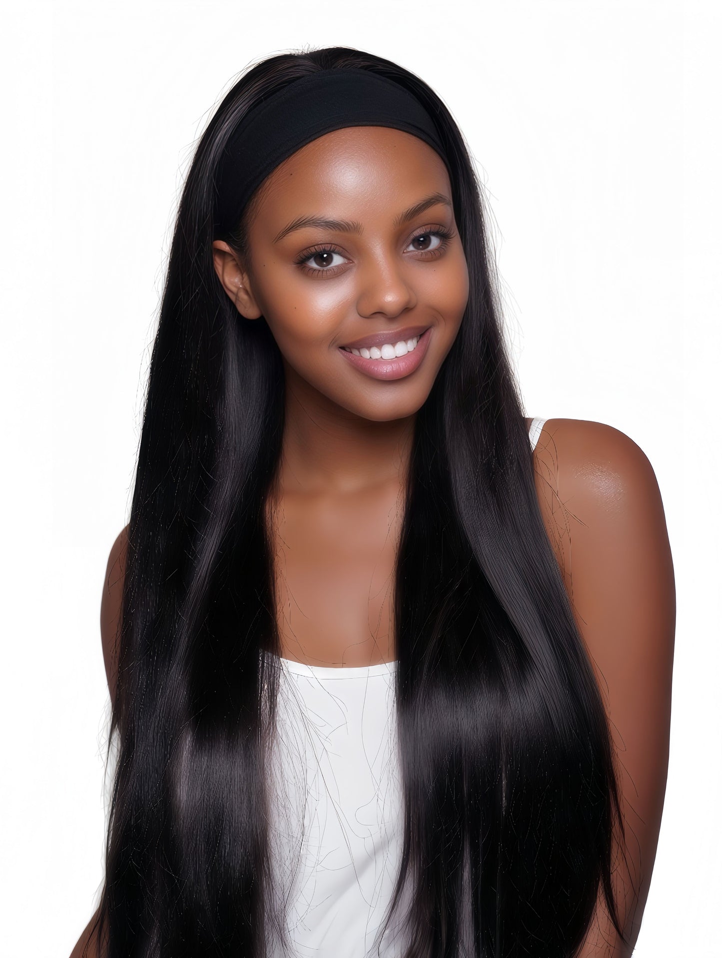 Synthetic Long Straight Synthetic Wigs with headband - 24 Inch Black | Natural Look Soft and shiny (African Women, Quick Install, Birthday Gift,Lightweight)