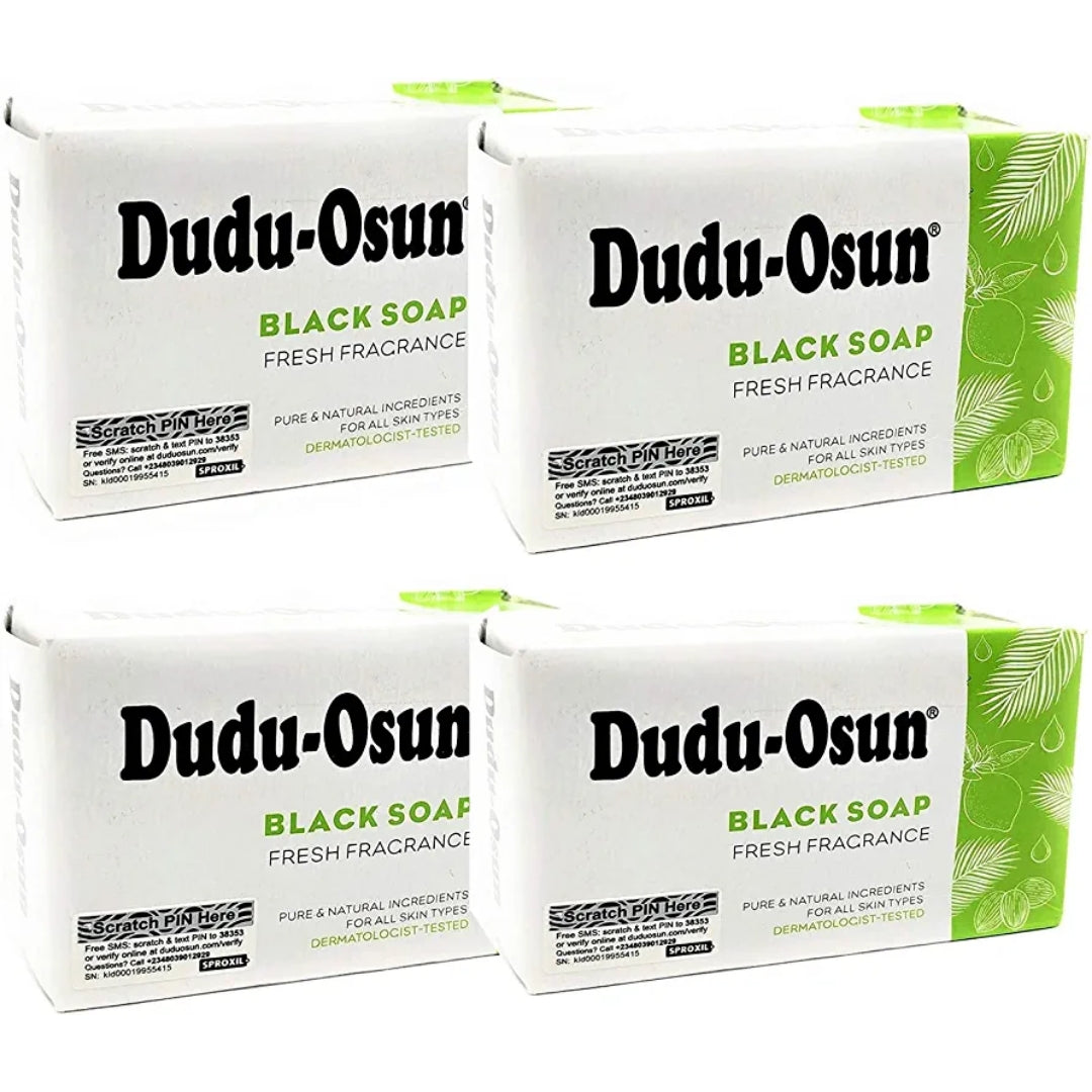 4 PIECES Dudu-Osun African Black Soap Pure Natural - For Acne, Freckles, Dark Spots - Dudu Osun