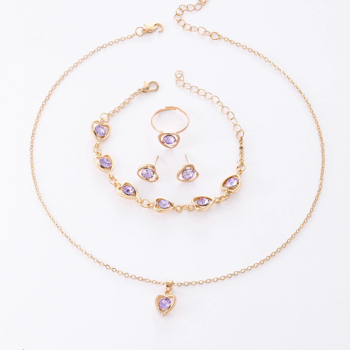 6PCS Ladies Watch Jewelry Set Watch Ring Necklace Earrings Bracelet Set Pink Crystal Waterproof Watch Set Wristwatch Ladies' Love Dial Quartz Watch Can Be Used As Romantic Gift Or Prop Shooting