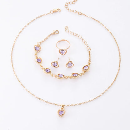 6PCS Ladies Watch Jewelry Set Watch Ring Necklace Earrings Bracelet Set Pink Crystal Waterproof Watch Set Wristwatch Ladies' Love Dial Quartz Watch Can Be Used As Romantic Gift Or Prop Shooting