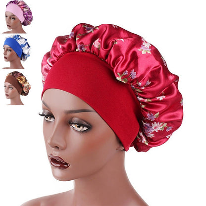 Satin Sleeping Bonnet Headscarf Hat Headwraps Women Curly Springy Hair Wrap Silk Shower Cap Head Scarf Headwear Night Sleep Hat Adjust Head Cover Styling Accessories Soft Elastic Band Wide-Brimmed