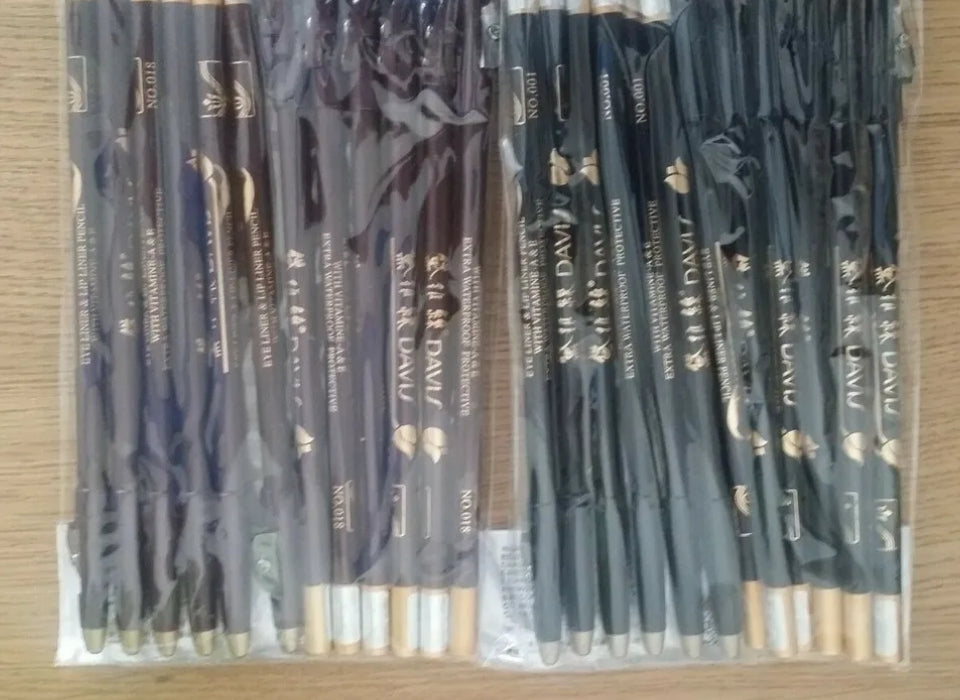 Davis Eye Liner & Lip Liner Pencil - Dark Brown no.018 / Black no.001 - Waterproof with Vitamin A & E