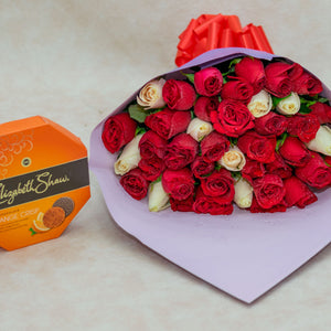 Rose Flower Bouquet with Elizabeth Shaw Chocolate