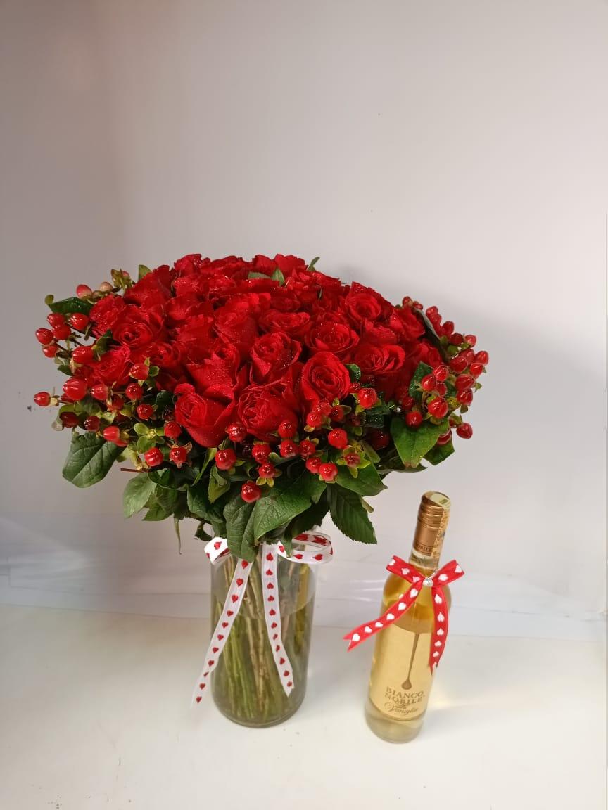 Roses in Vase & Bianca Wine