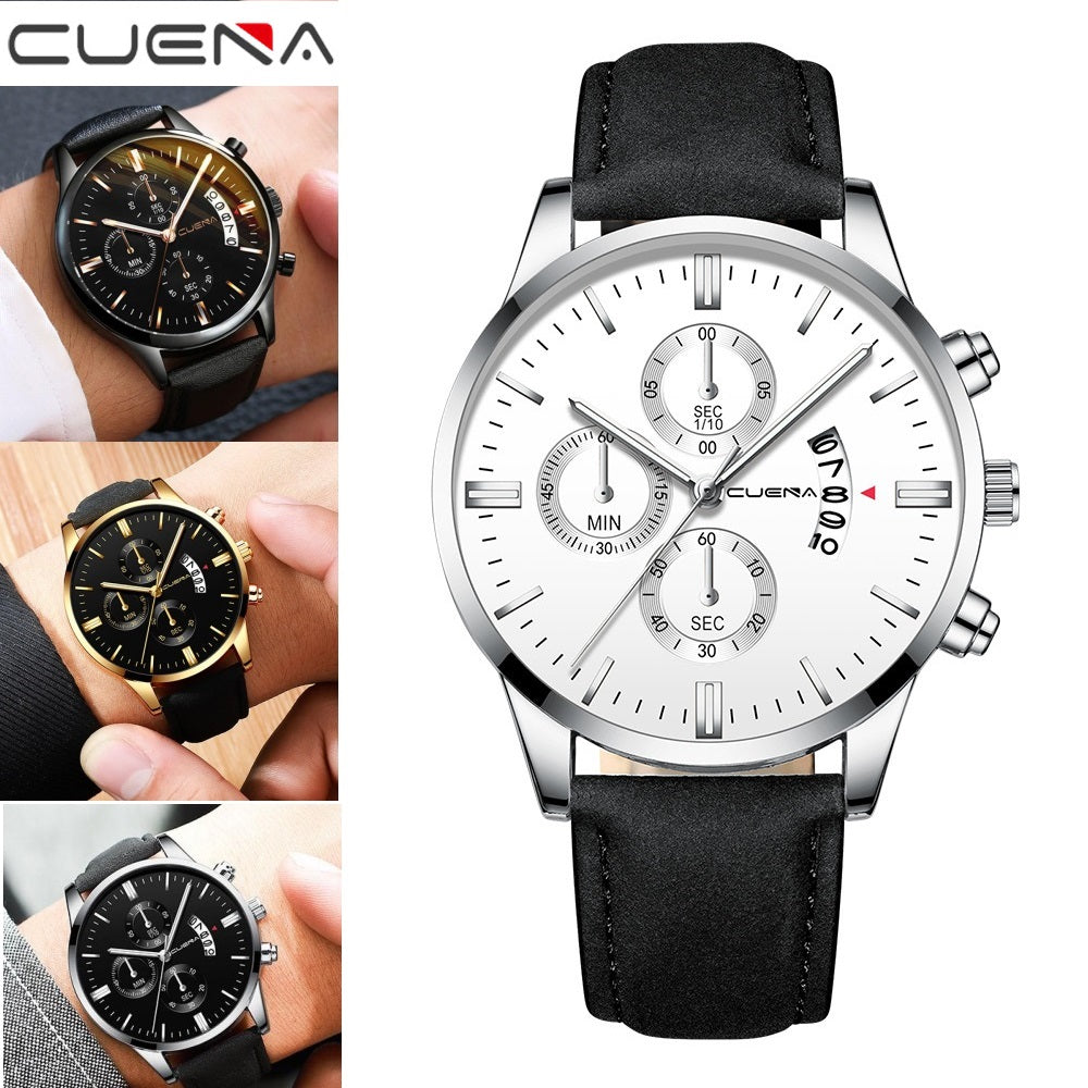 CUENA Men Watch leather straps Stainless Steel Good Quartz Luxury Man Wristwatch Waterproof Watches Fashion Business Quartz Analog Fashion Male Watch Wrist Watch Valentines Christmas New Year Gift