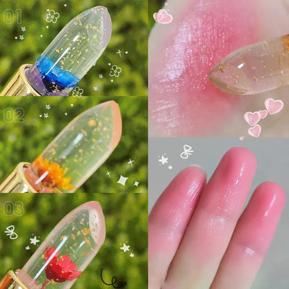 Rose Temperature Color Changing Lipstick Long Lasting Flower Jelly Lipstick Waterproof Lip Balm Non-stick Cup Non-fading Lip Gloss with Moisturizing and Glowing Effects