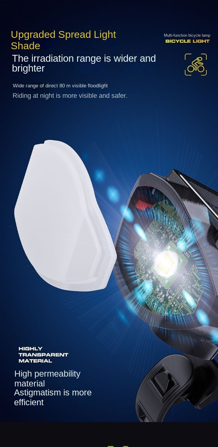 Solar Bicycle Light Multi-Functional Solar-Powered and USB Rechargeable Battery Mountain Bike Night Cycling High Brightness Light Bike Front Light and 120dB Horn Bicycle Charging Light