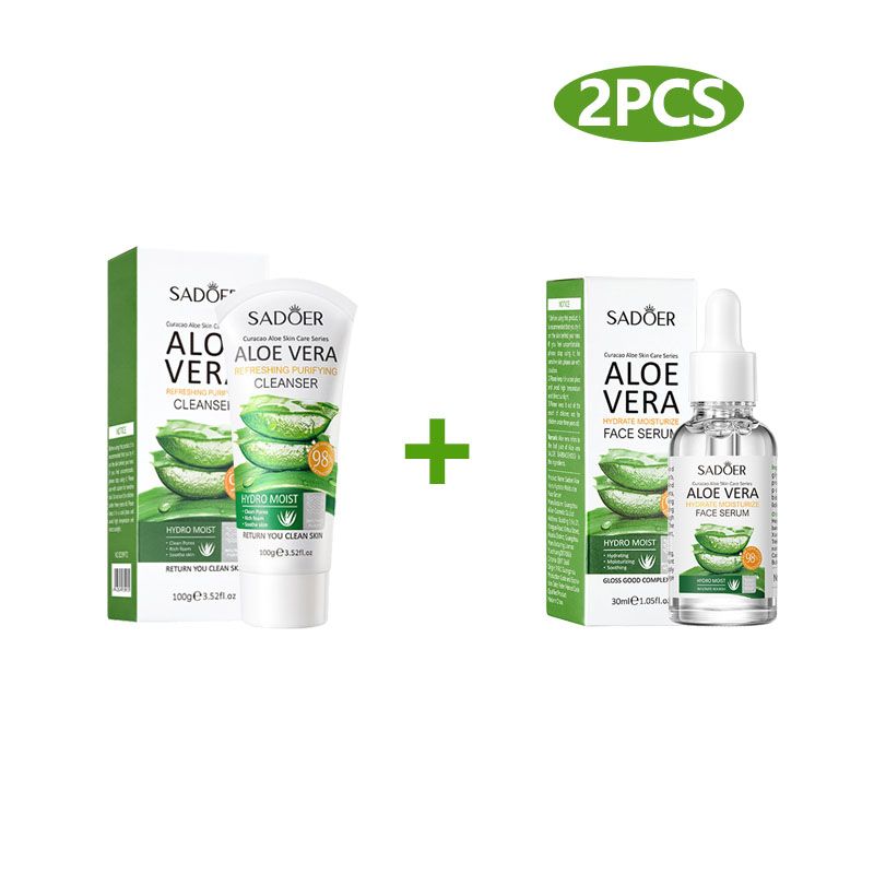Sadoer 2 In 1 Aloe Vera Set Sadoer Skin Care Set Aloe Vera Face Cleanser + Face Serum Hydrating Moisturizing Essence Lighten Dark Spots Set