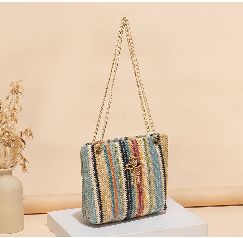 Trend Rainbow Woven Tote Bag Women's Shoulder Bag Simple contrast color swan decorative tote bag