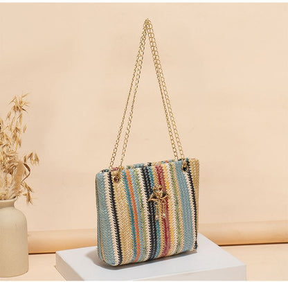 Trend Rainbow Woven Tote Bag Women's Shoulder Bag Simple contrast color swan decorative tote bag