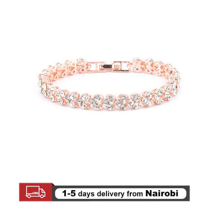 Luxury Roman Crystal Bracelets For Women Fashion Heart Chain Bracelets Rhinestone Bangle Bridal Jewelry Accessories