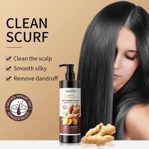 4PCS SADOER Ginger Hair Care 4PCS Set: Shampoo, Conditioner, Hair Mask & Treatment Liquid - Reduces Dryness, Bifurcation & Coarseness, Leaving Hair Elastic & Shiny