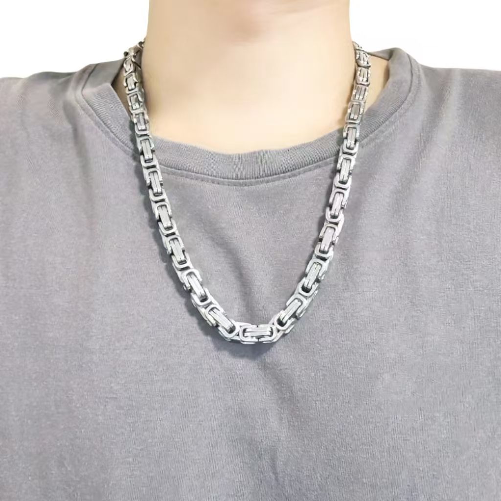 Aesthetic silver chain man chunky necklace or bracelet Byzantine Link chain for man rapper hip hop chain necklace stainless steel no fade necklace chain accessory jewelry for men